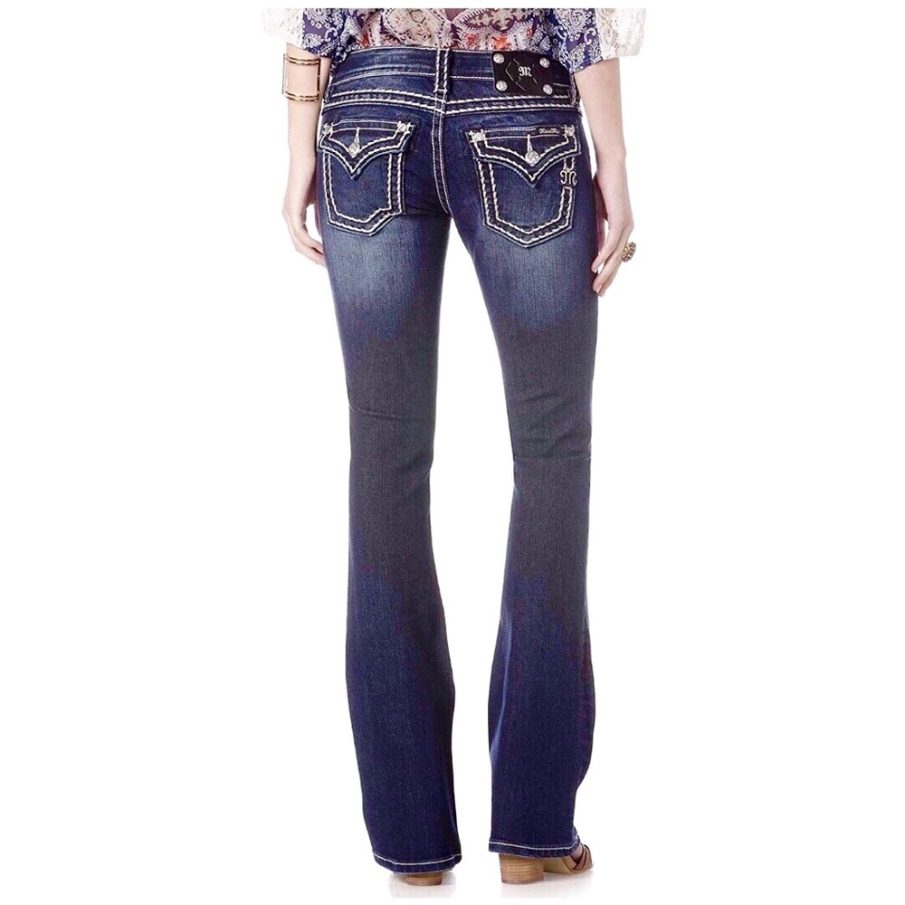 Miss Me Loose Saddle Stitch Border Boot Cut Jean